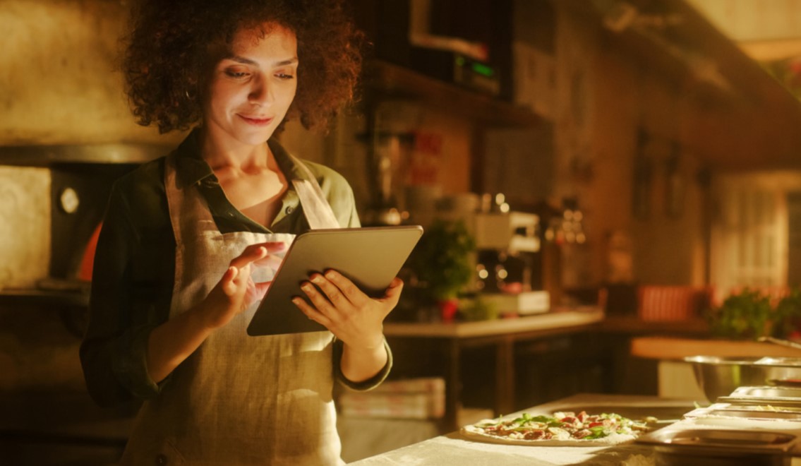 woman and pizza