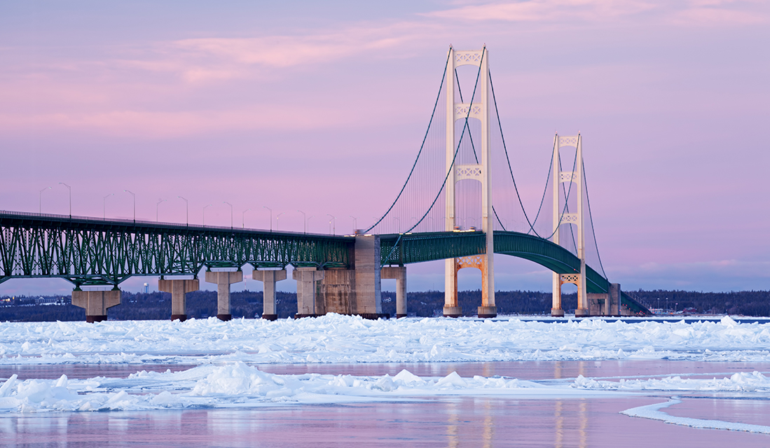 mackinac bridge in winter
