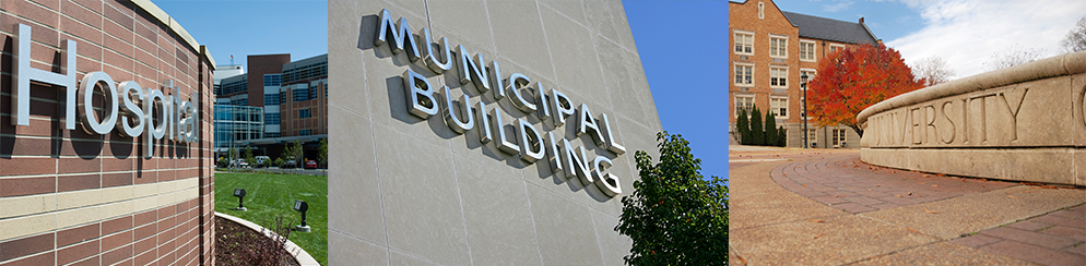 hospital, municipal building, college campus