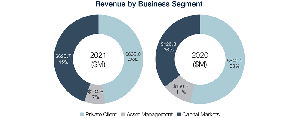 Revenue by business segment comparison