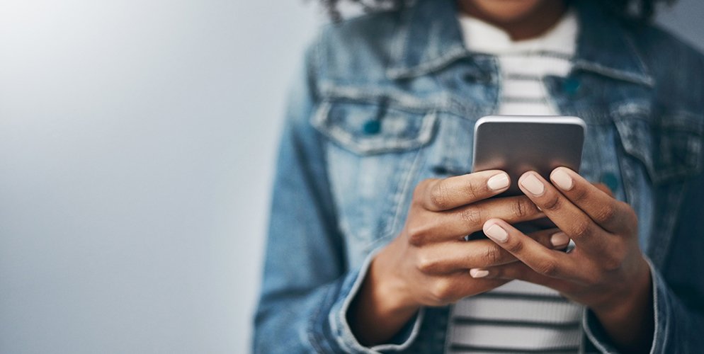 woman looking at phone