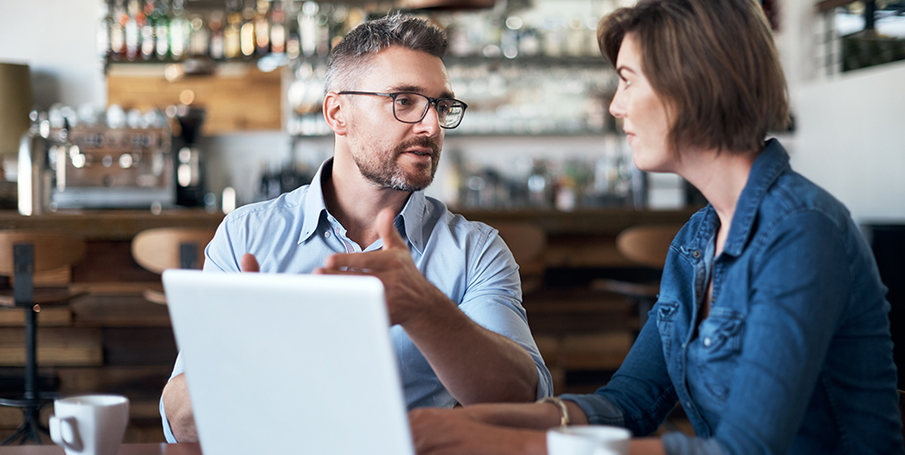 woman and man having a discussion