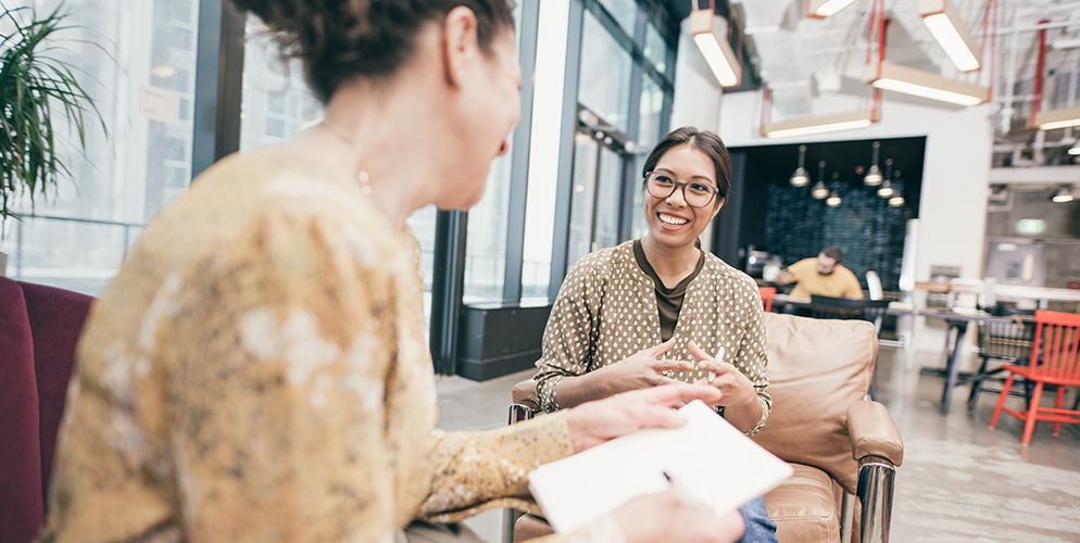 two women talking