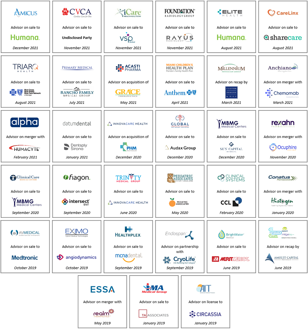 healthcare m&a tombstones