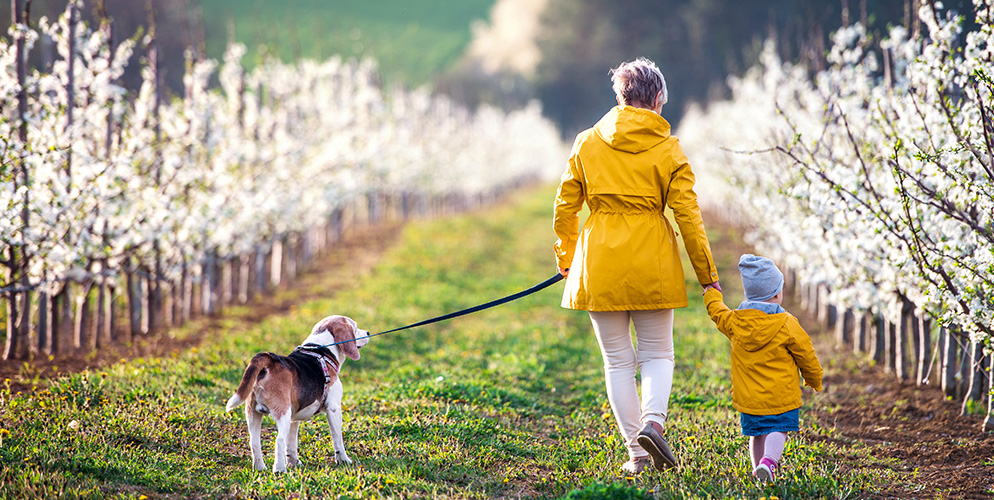 woman walking with her kid and child
