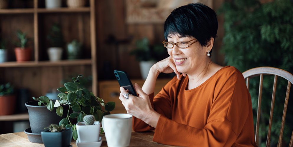 woman looking at her phone