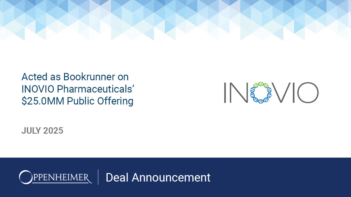 Bookrunner on INOVIO Pharmaceuticals’ $25.0MM Public Offering