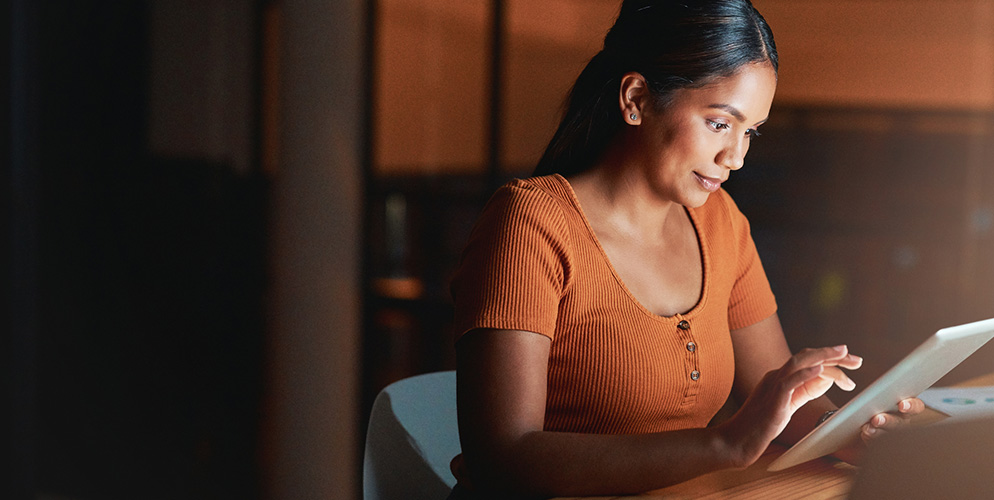 woman on ipad